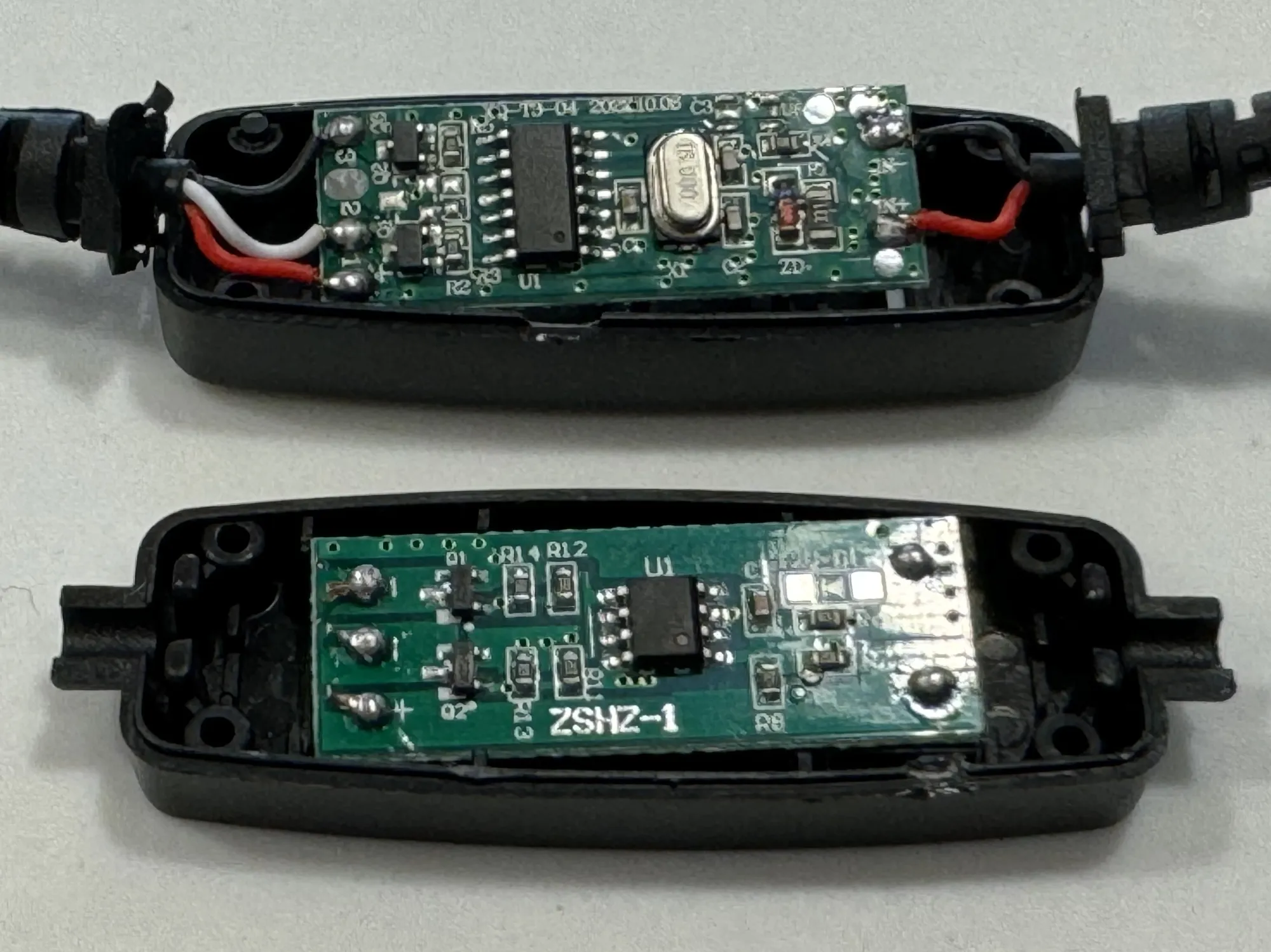Photo of the dimmer+timer PCB compared to the dimmer-only PCB