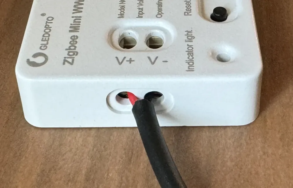 Power input side of the controller with wires attached