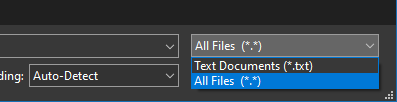 Screenshot of changing file type