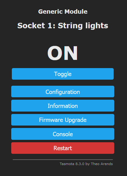 Tasmota smart plug web UI